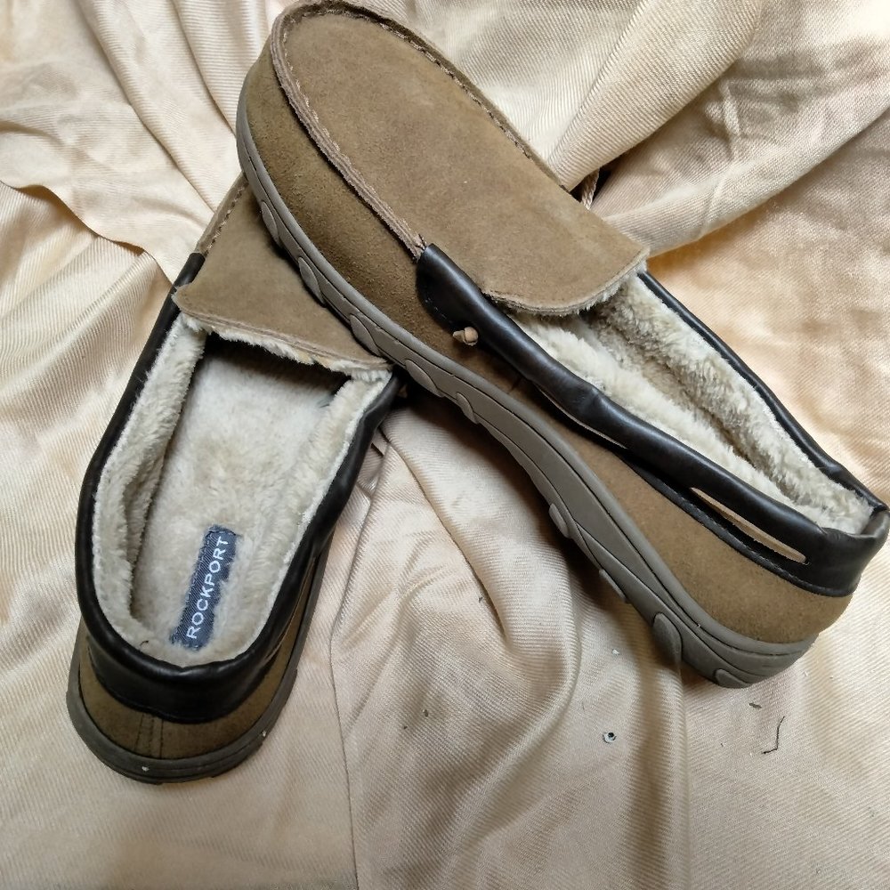 Rockport Men's Memory Foam Suede Brown Slip-On Moccasin Slippers US Size…